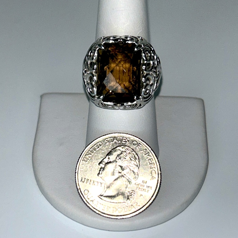 NWOT Sterling Silver Smoky Quartz Designer Free Form Ring Modern - Picture 9 of 9